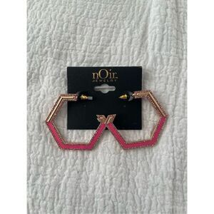Noir Pink Gold Rhinestone Hoop Earrings NEW NWT